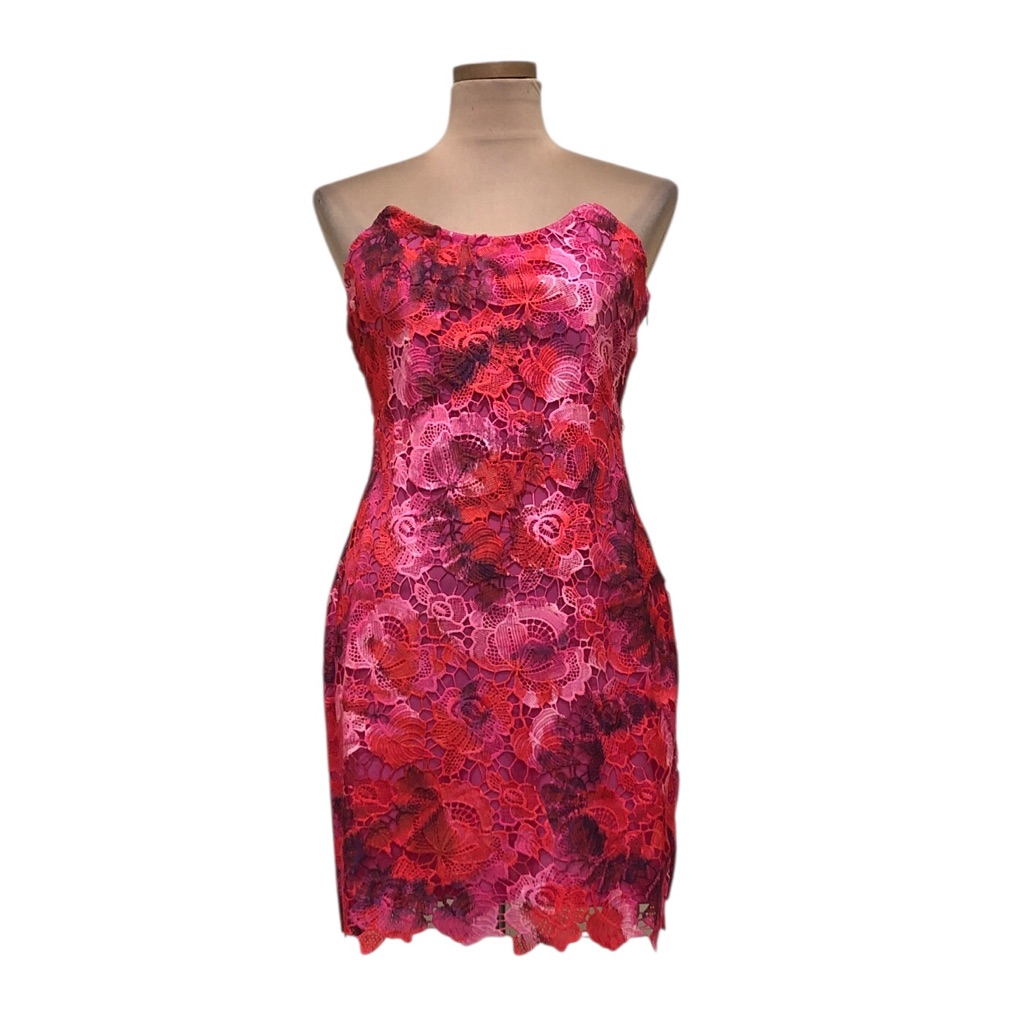 Nwt Rococo Sand Mabel Mini Dress Size Medium Pink Red Tye Dye Floral Lace